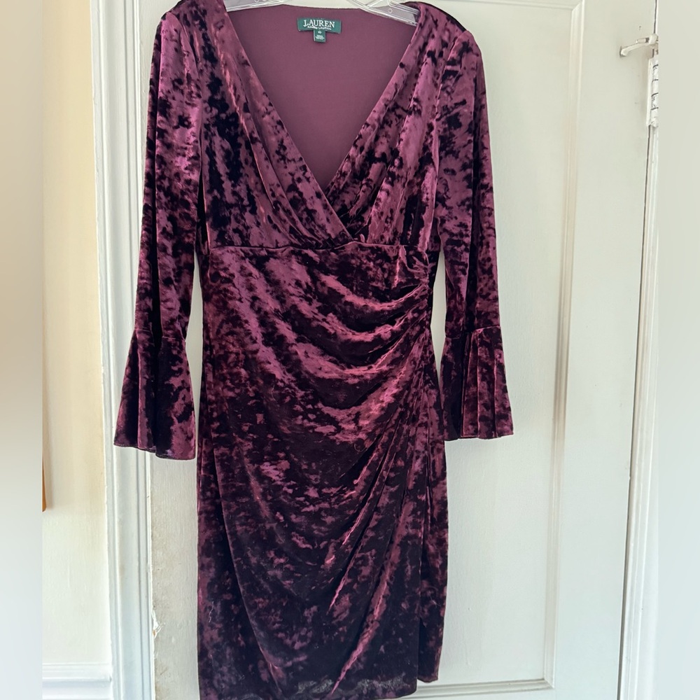 Lauren Ralph Lauren Bell Sleeve Burgundy Crushed Velvet Dress FairyGoth Feminine